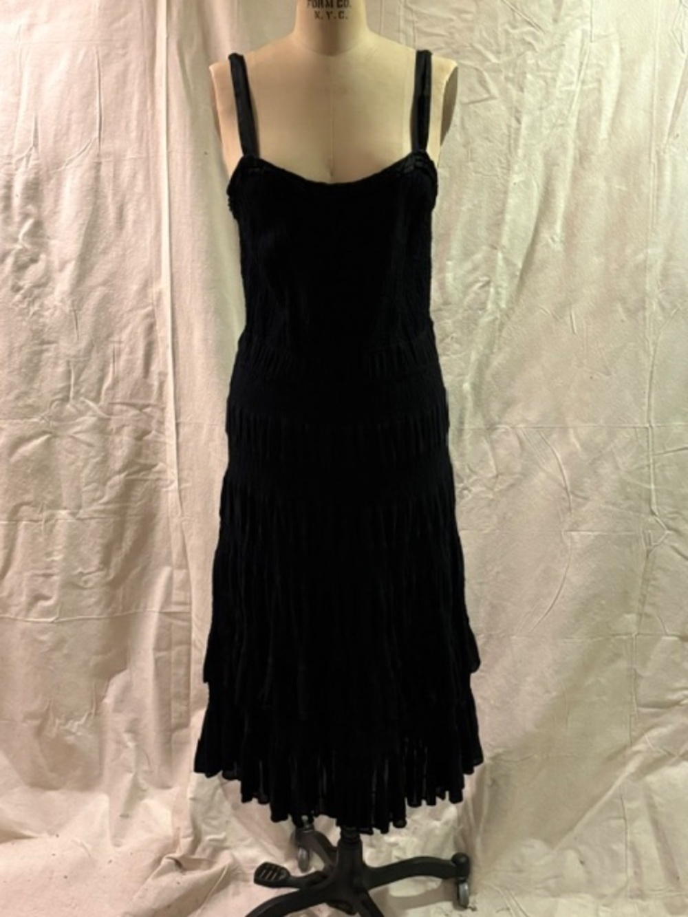GHOST London Black Tiered Midi Dress Large